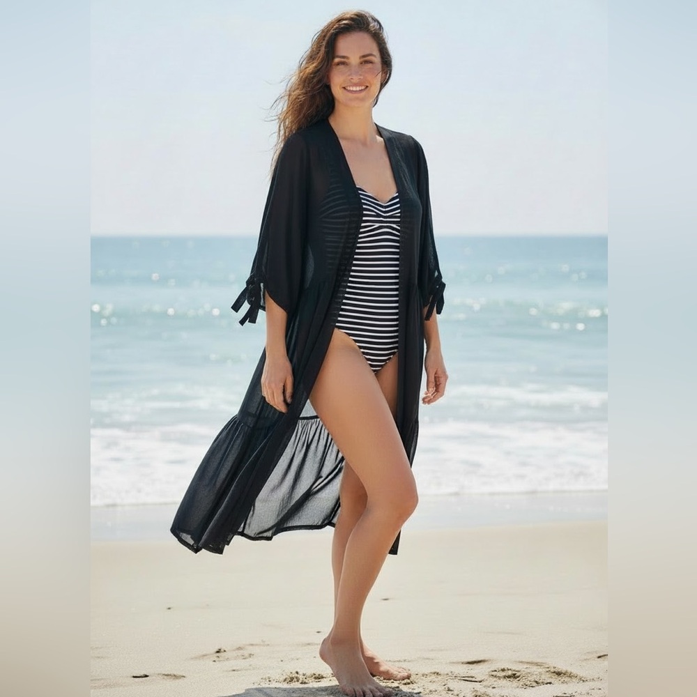 Ember Robe Kimono Black Sheer Cover Up Kimono Robe